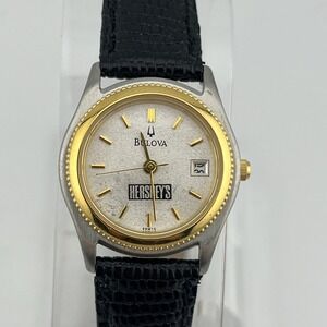 Bulova Hersey's Watch Women 25mm Case Black Leather Band- New Battery